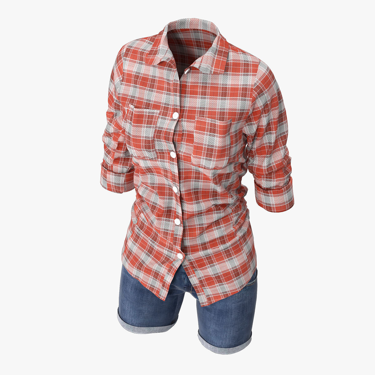 Jeans Shorts With Shirt Women 3D model_7