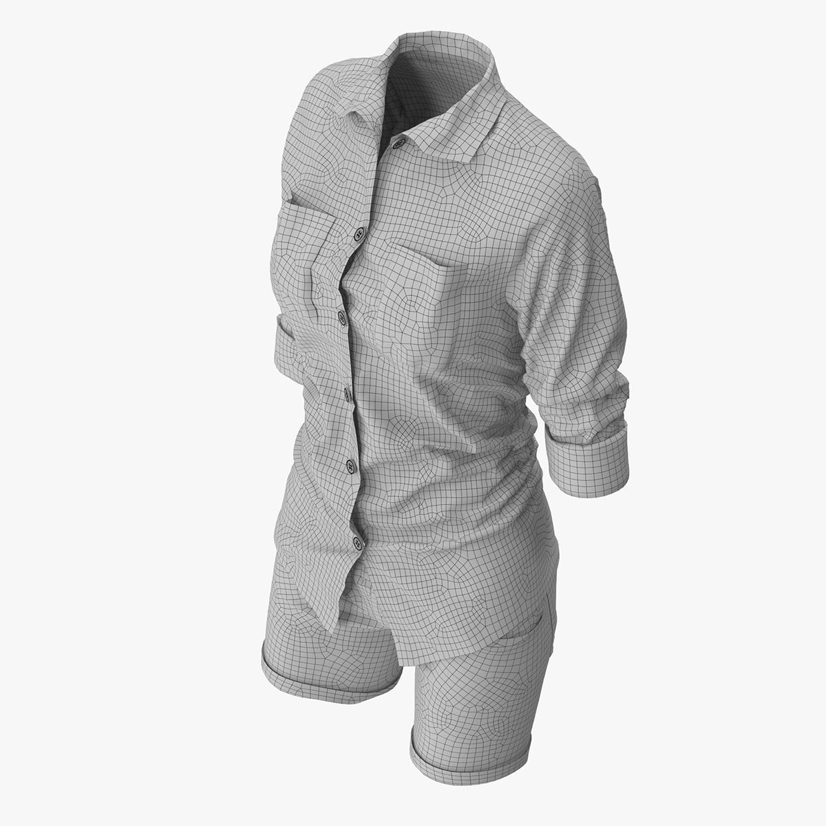 Jeans Shorts With Shirt Women 3D model_13