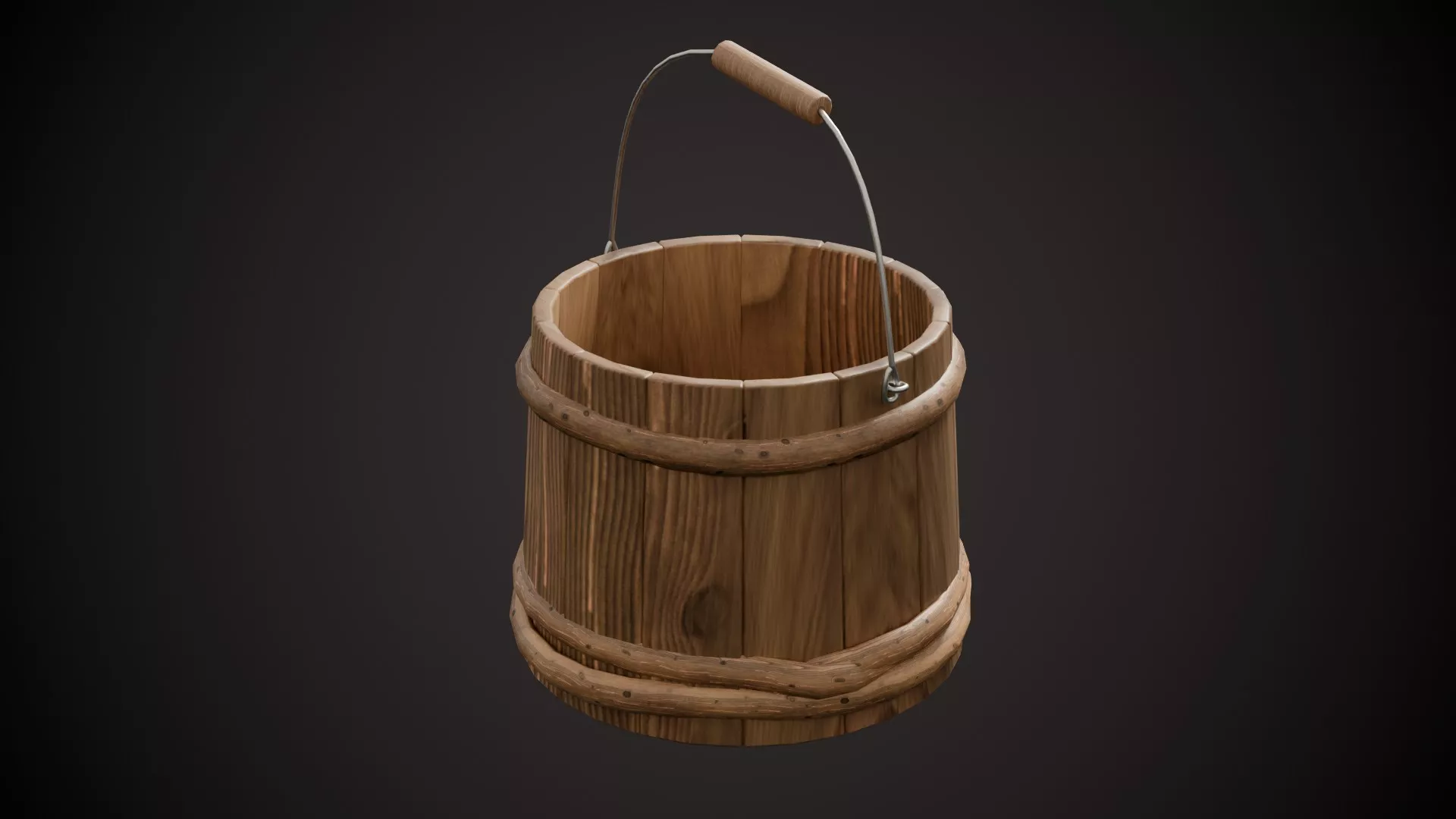 Vintage Wooden Bucket Low-poly 3D model