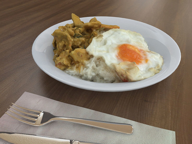 Plate of Food Rice and Egg 3D model_2
