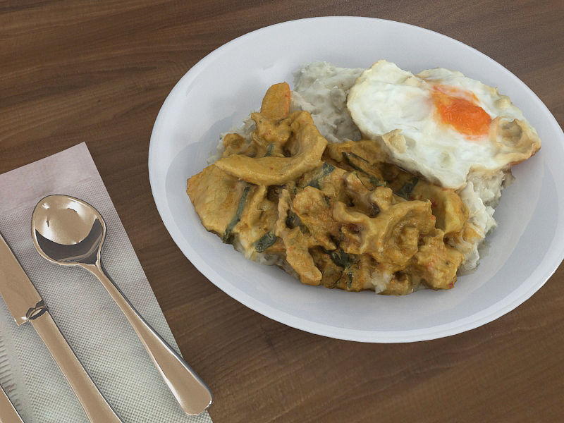 Plate of Food Rice and Egg 3D model_1