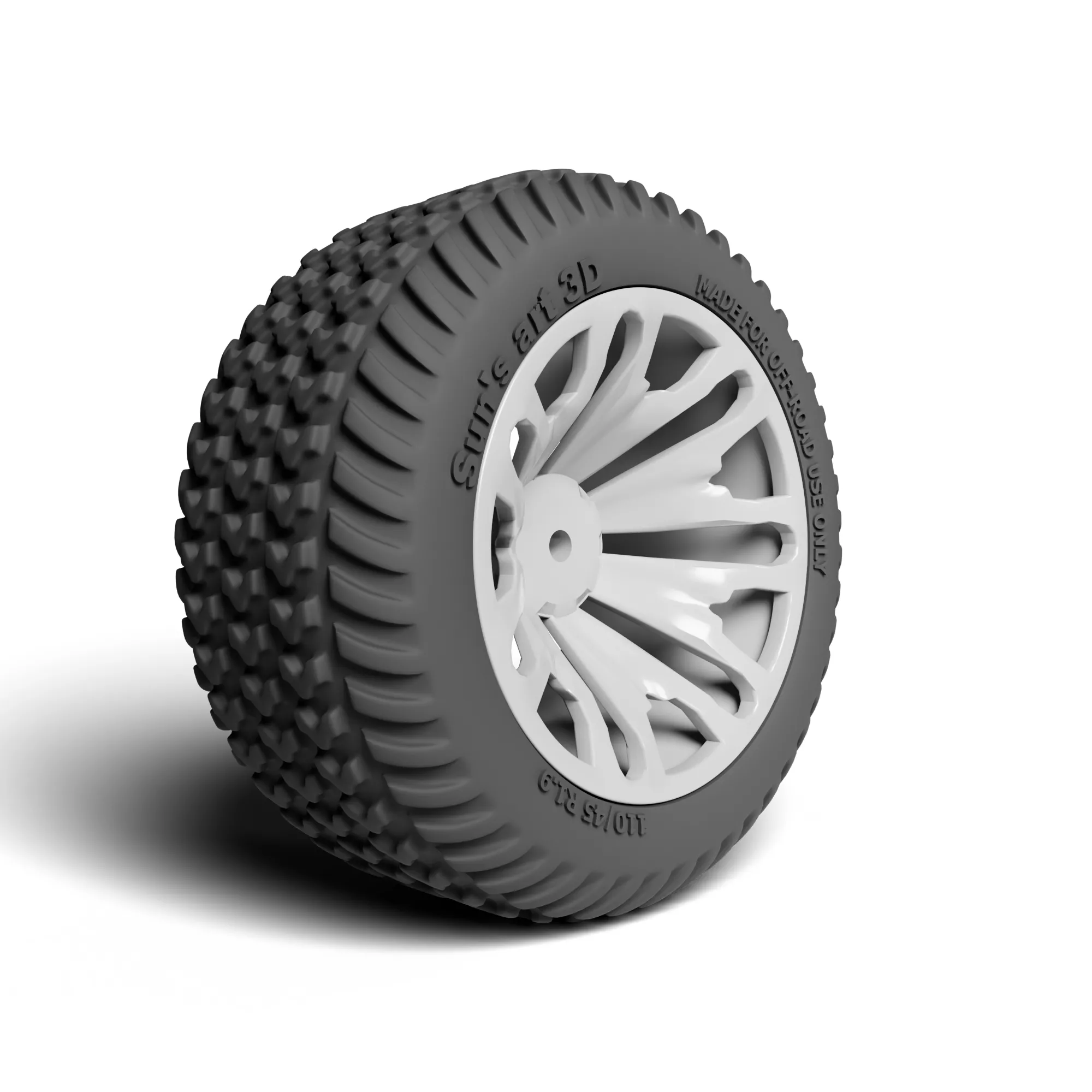 Off-Road RC Car Tire and Rim 110mm - 3D Printable V-Tread Wheel 3D print model