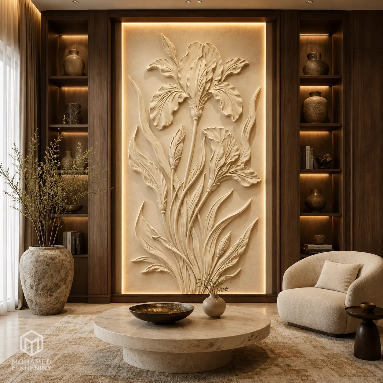 Modern Iris Flower Decor Bas Relief Mural STL CNC 54 3D model