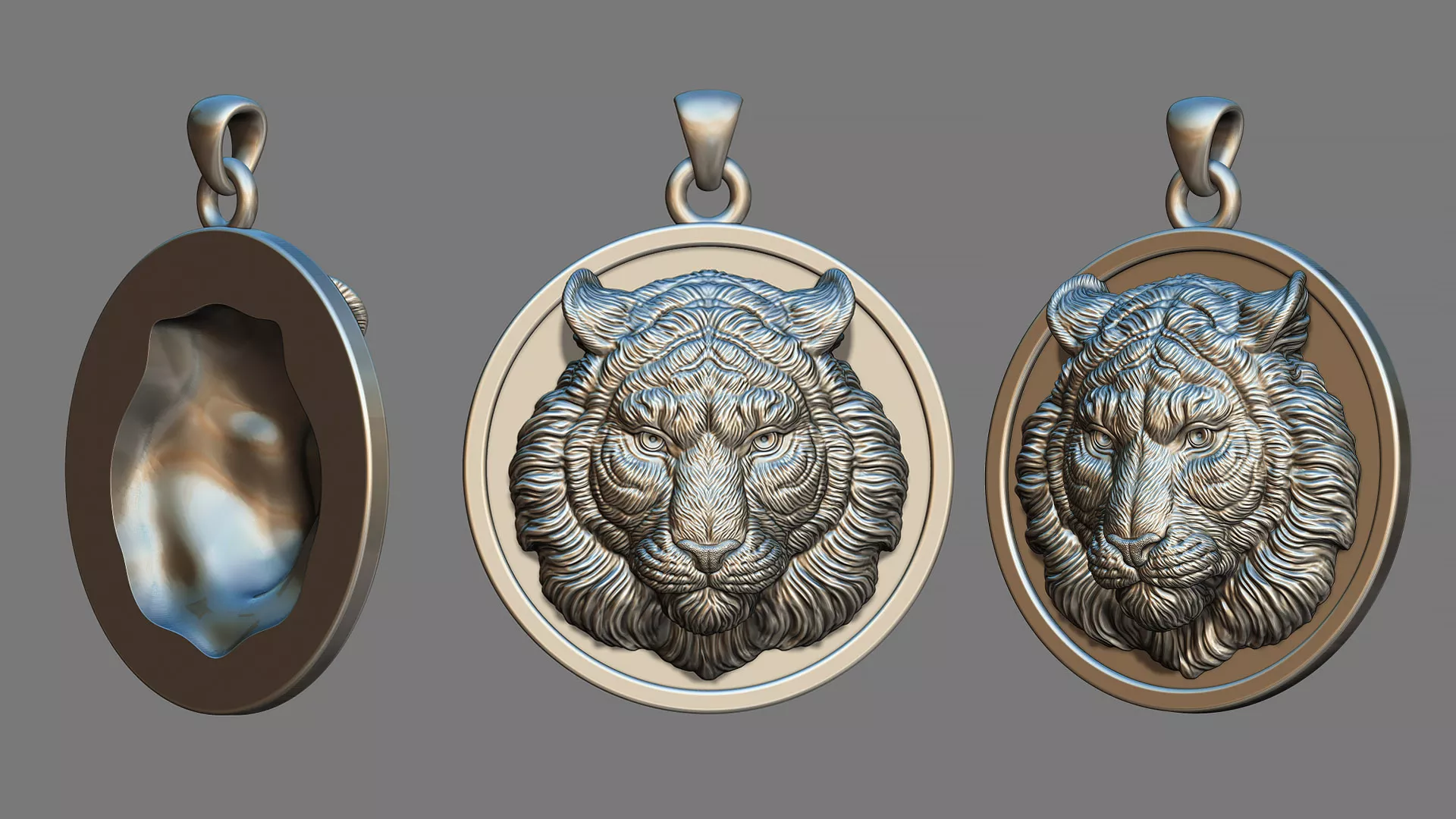 Tiger Head Medallion Pendant 3D print model