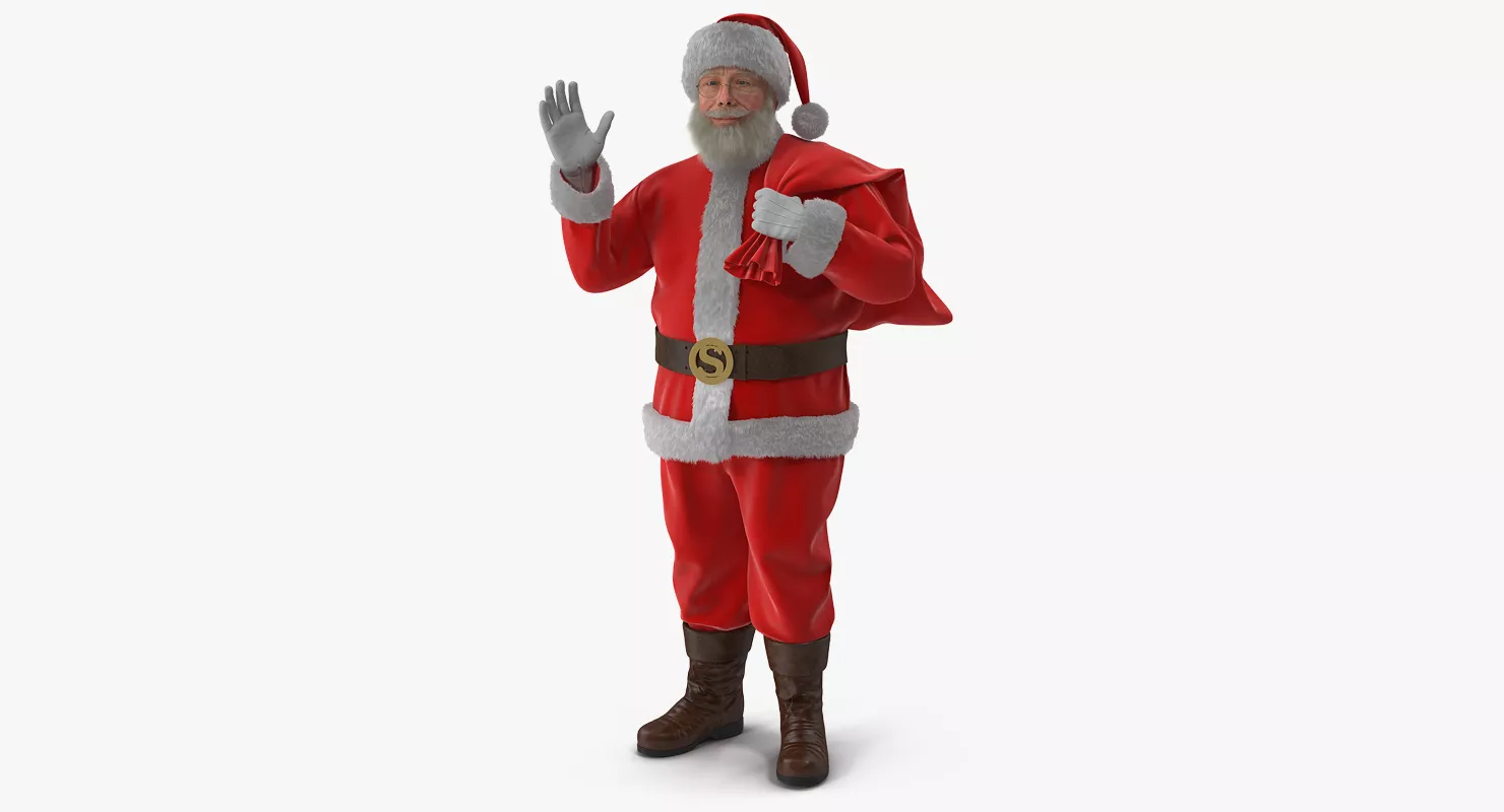 Santa Claus Holding Gift Bag with Fur 3D model