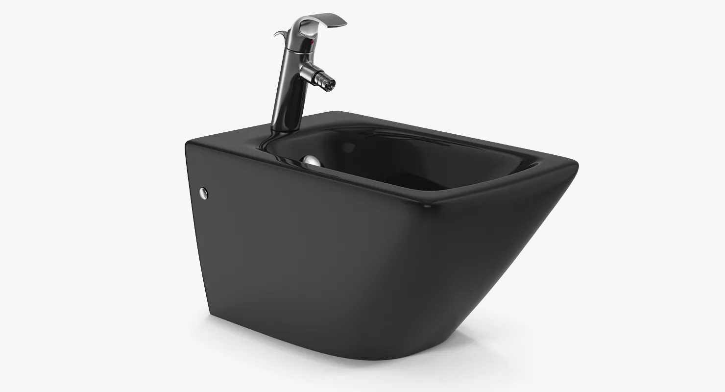 Back To Wall Modern Bidet Black 3D model