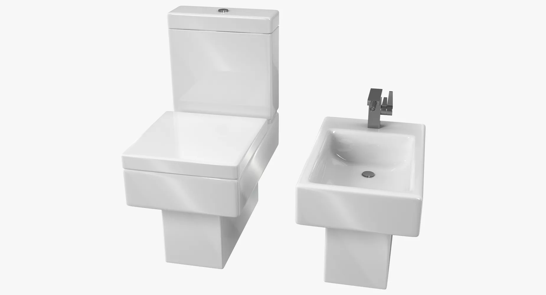 Modern Bathroom Toilet and Bidet 3D model