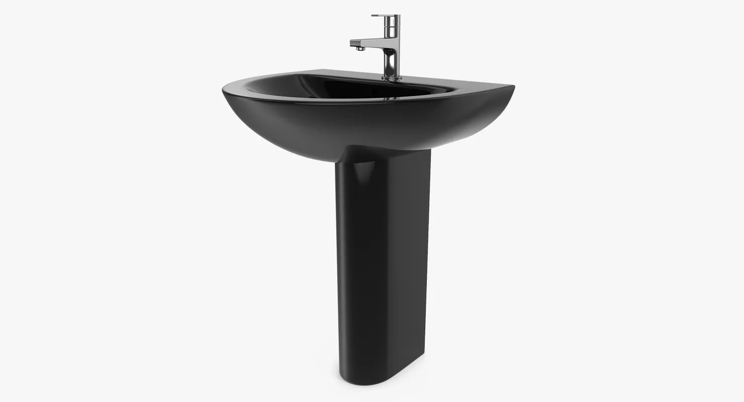 Wash Basin with Full Pedestal Black 3D model