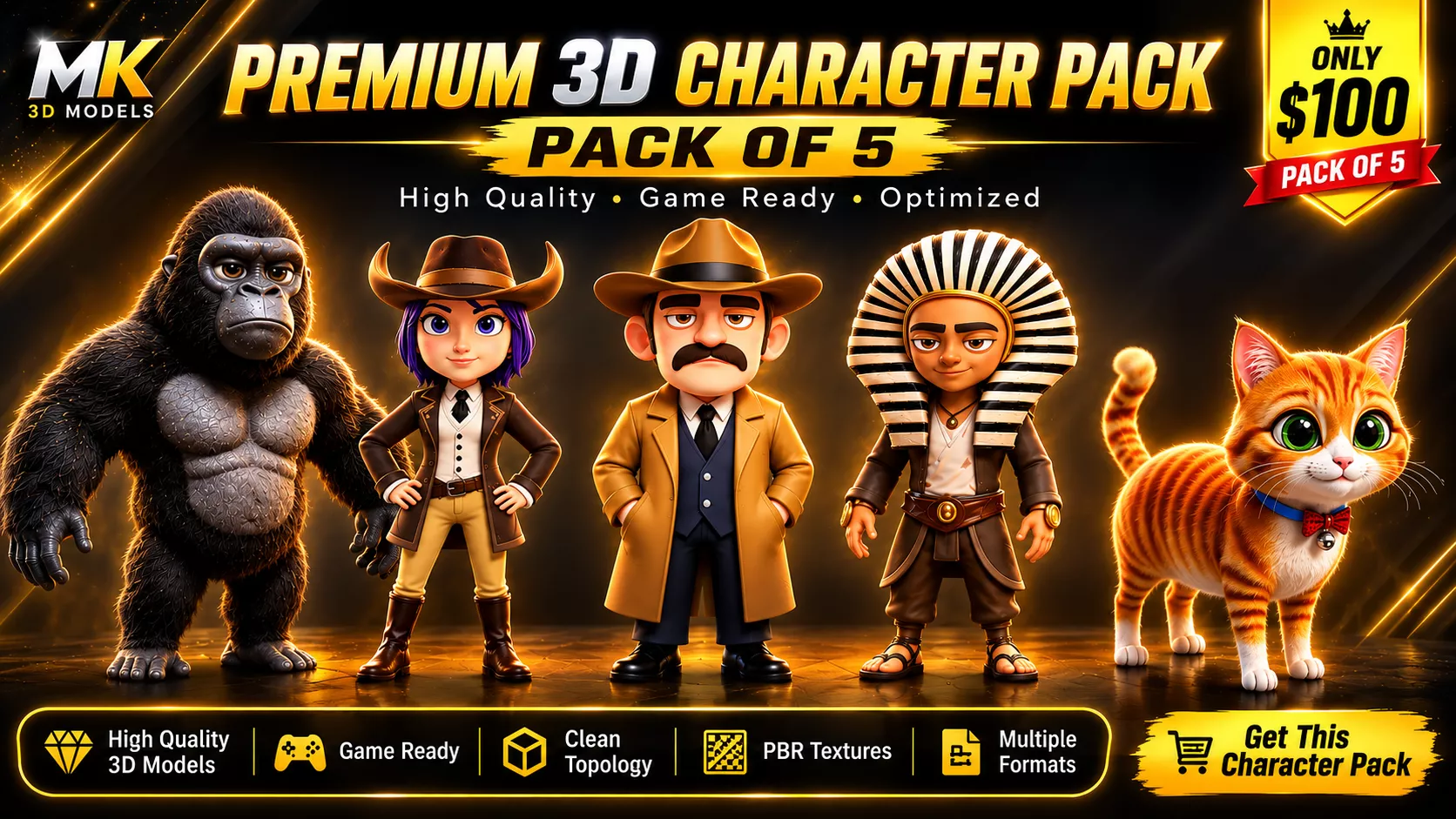Premium 3D Character Pack of 5 Game Ready Characters Low-poly 3D model