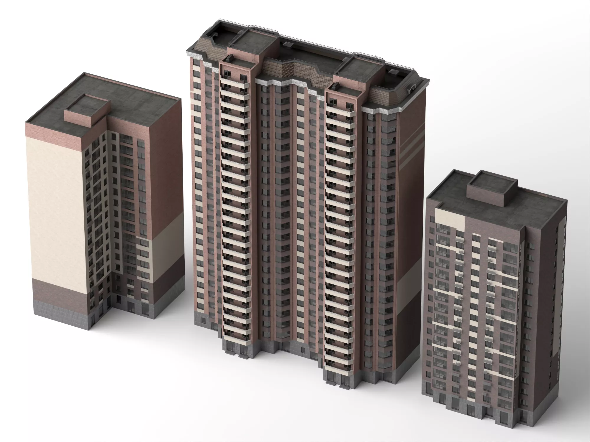 Modern Brick High-Rise Apartments 3D model