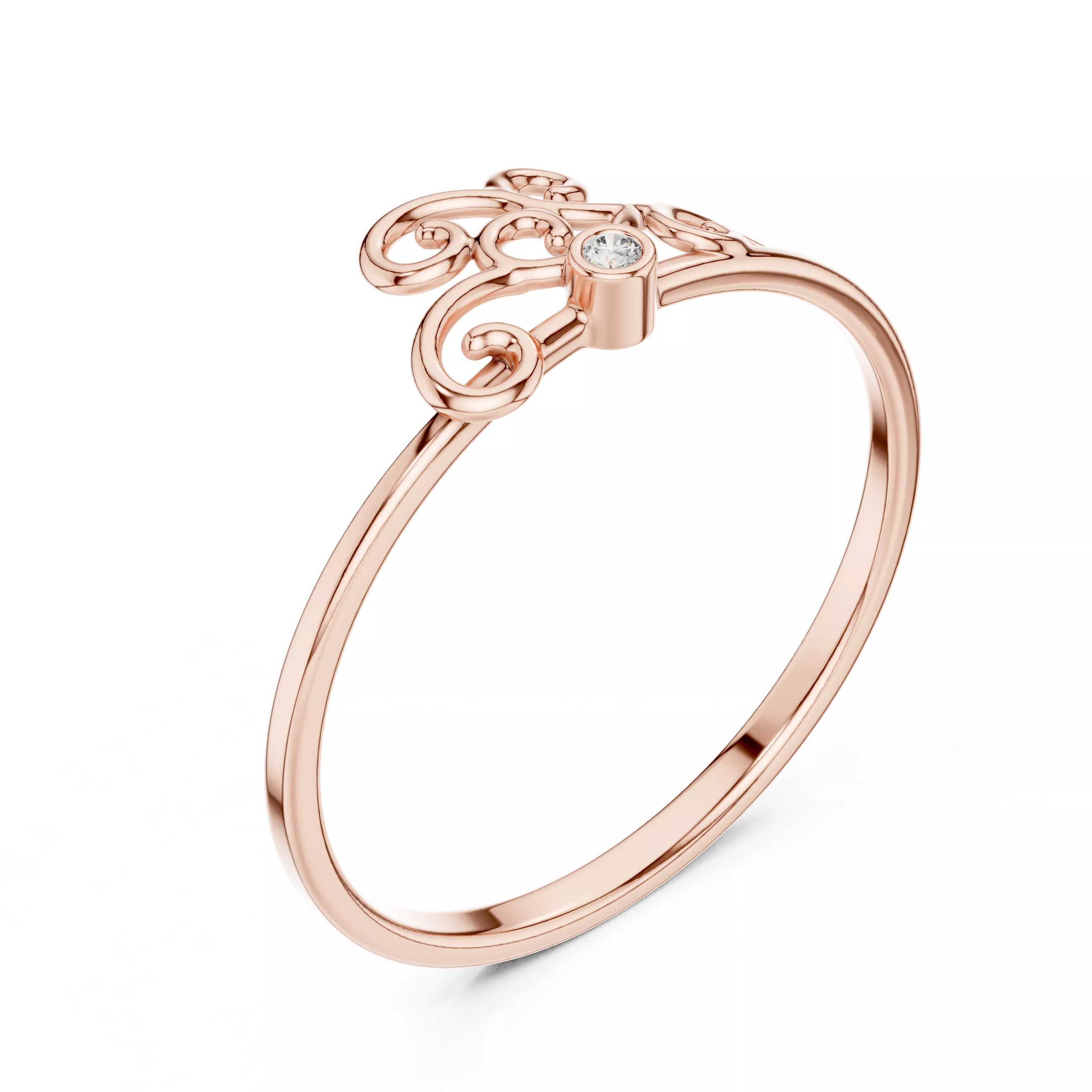 Floral Diamond Solitaire Ring Free 3D print model