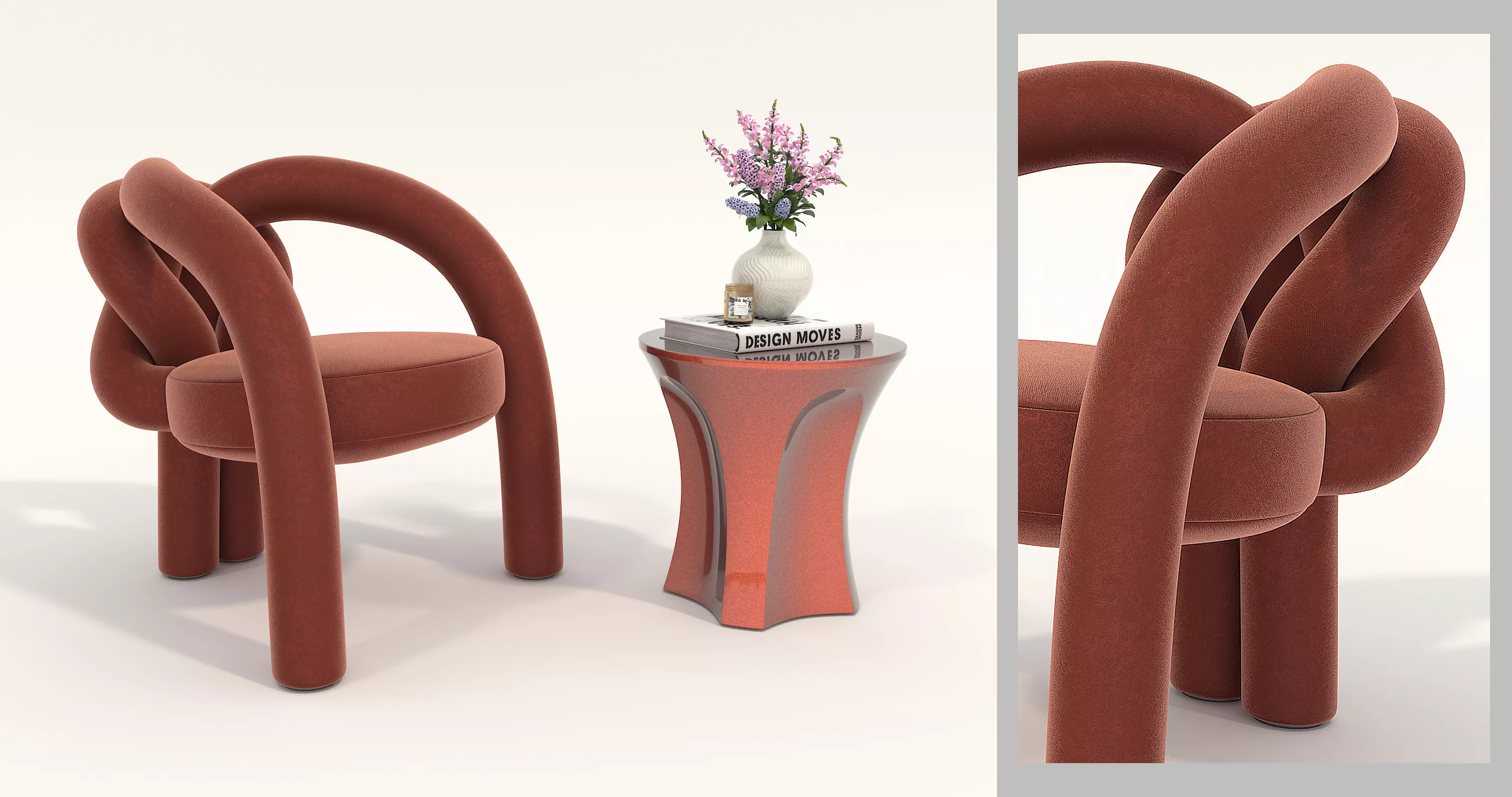 Contemporary Sculptural Armchair and Side Table 2 3D model