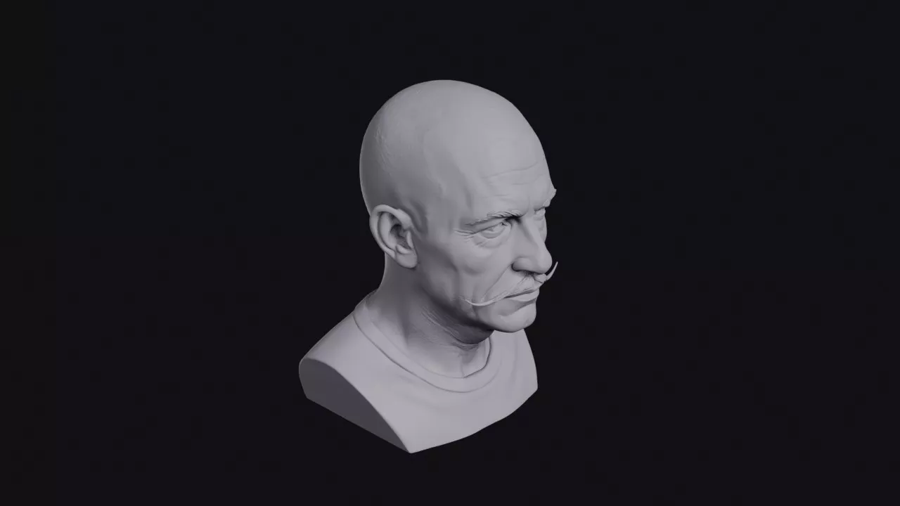 Bald Man With Thin Moustache Bust 3D print model