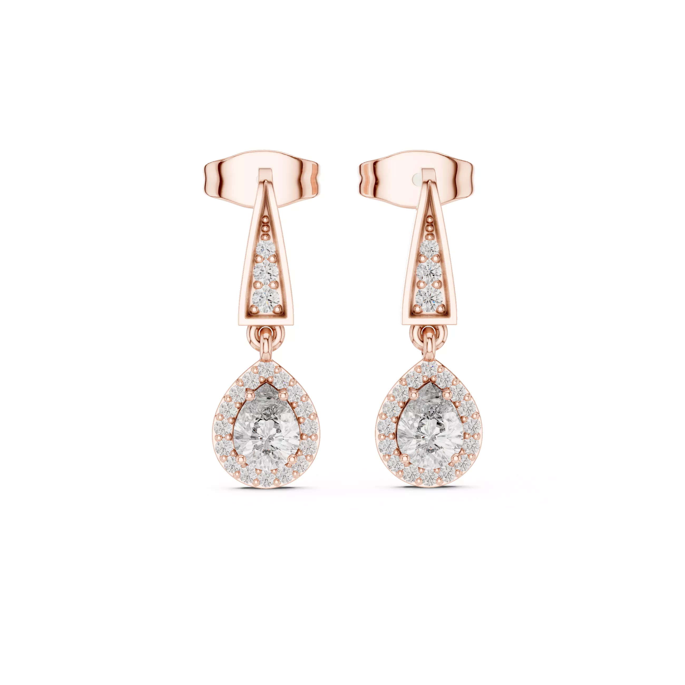 Pear Cut Diamond Halo Drop Earrings Free 3D print model