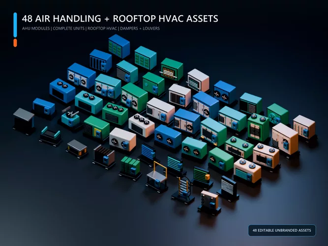 Industrial Air Handling Rooftop HVAC Kit - 48 Assets
