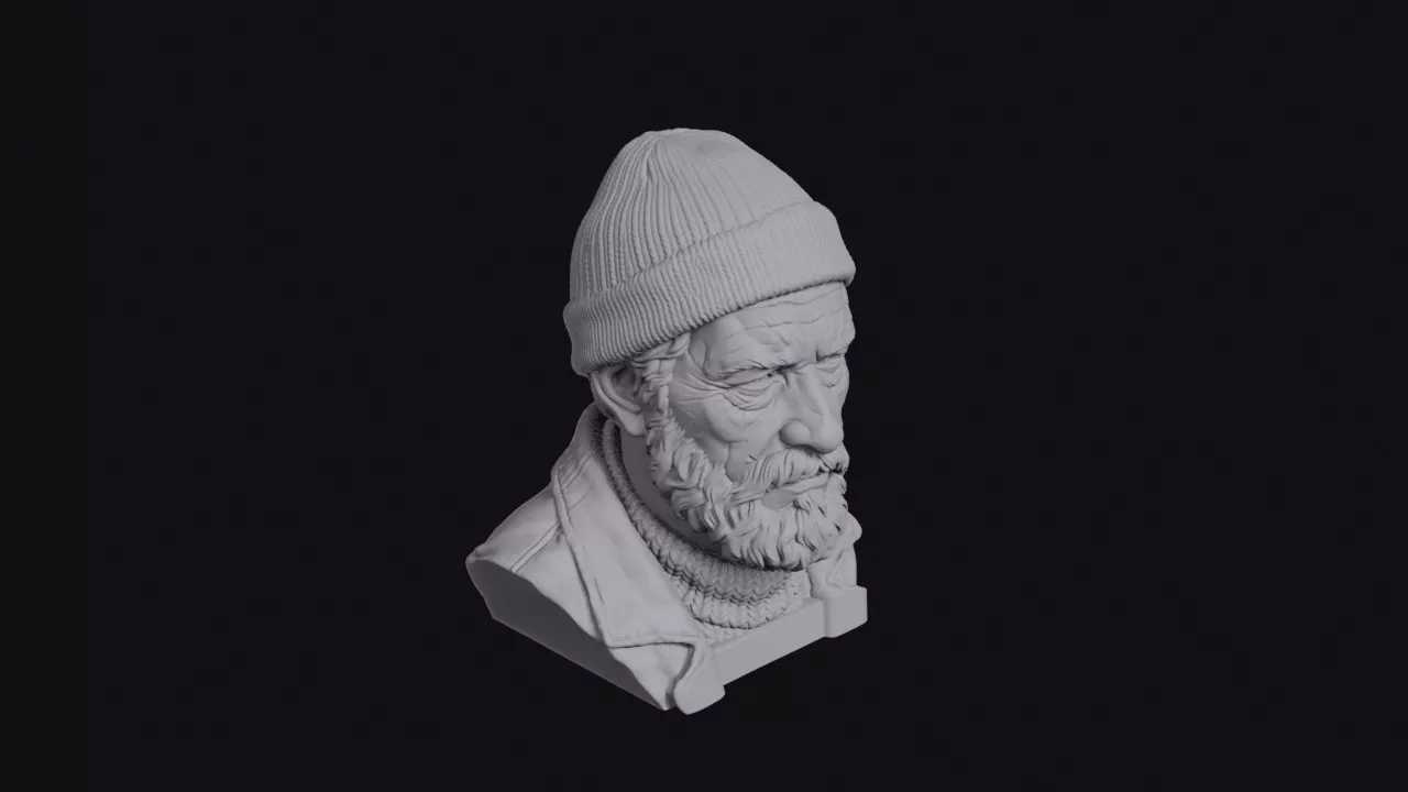 Weathered Fisherman With Beanie Bust 3D print model