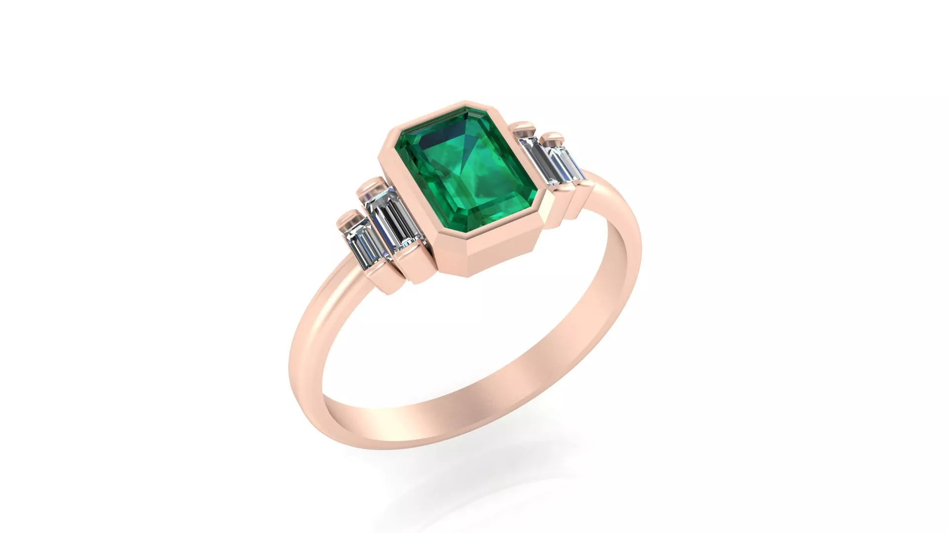Rose Gold Bezel Emerald Cut Green Gemstone Ring 3D print model