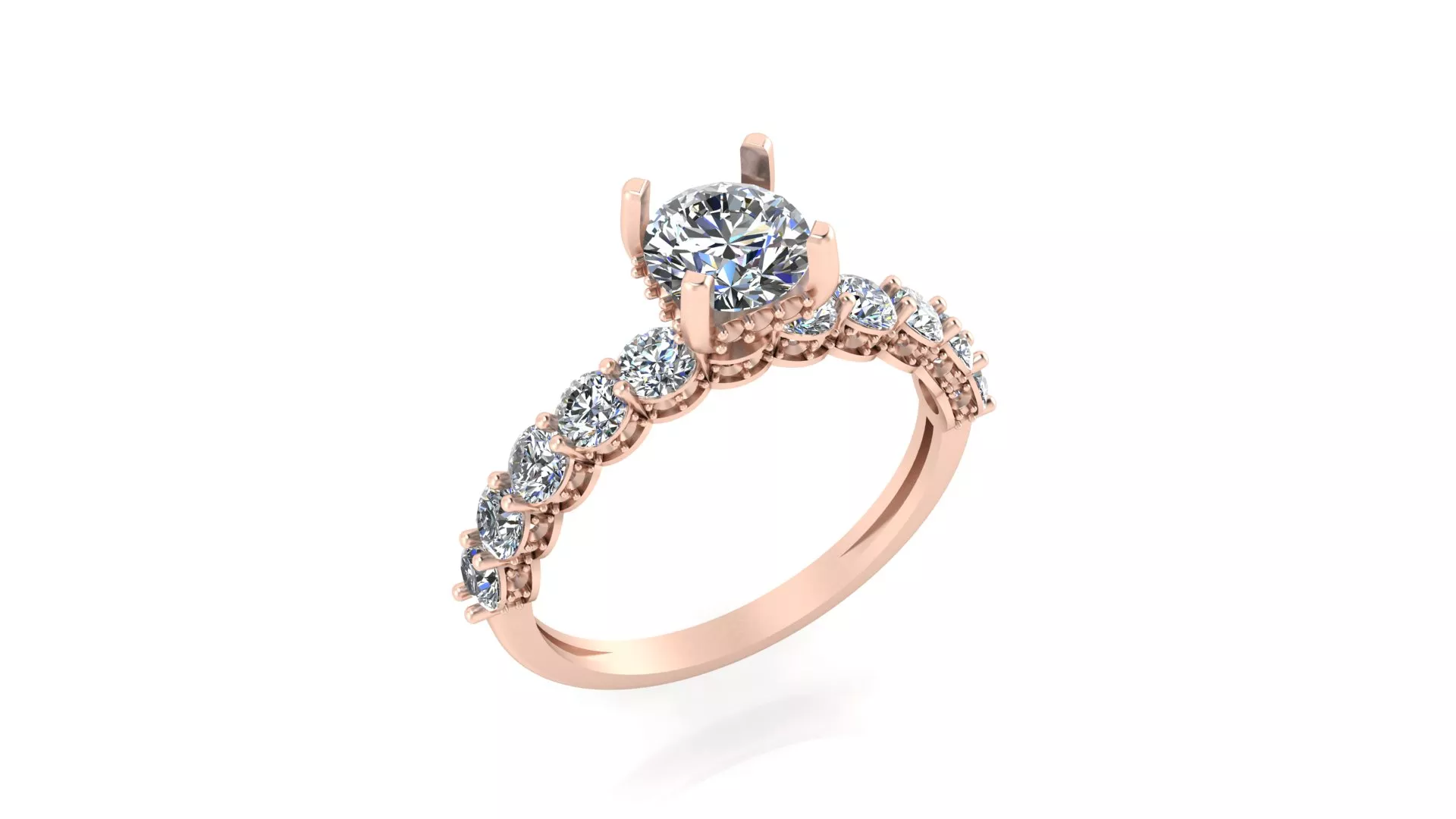 Rose Gold Graduated Diamond Side Stone Engagement Ring 3D print model