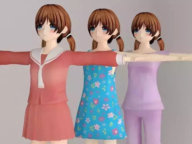 T pose nonriged model of Keiko  anime girl 