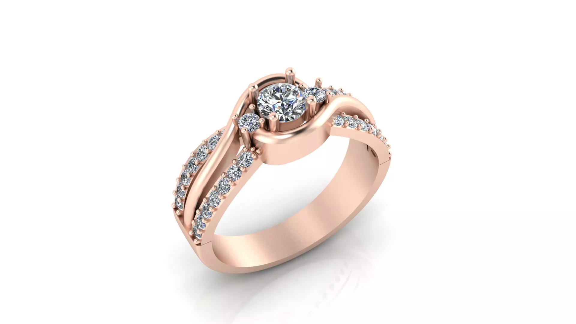 Rose Gold Swirl Bypass Split Shank Diamond Ring 3D print model