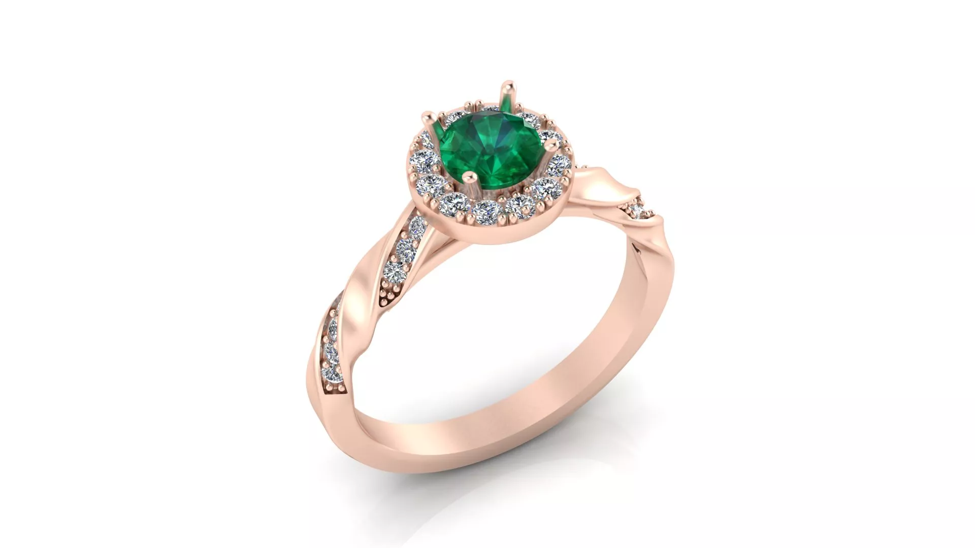 Rose Gold Round Green Gemstone Diamond Halo Ring 3D print model