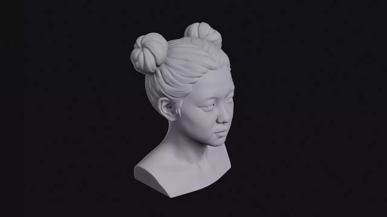 Chinese Girl With Twin Buns Bust 3D print model