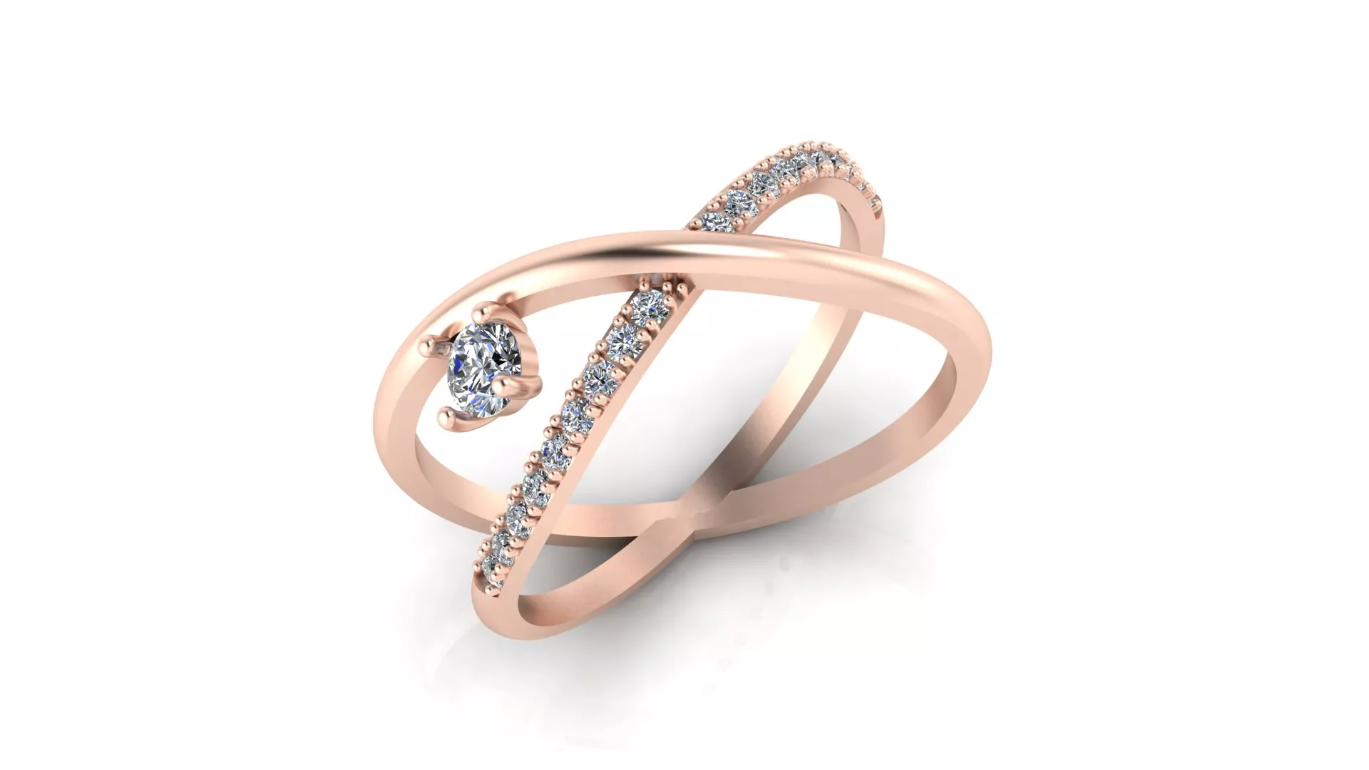 Rose Gold Crossover X Band Round Diamond Ring 3D print model
