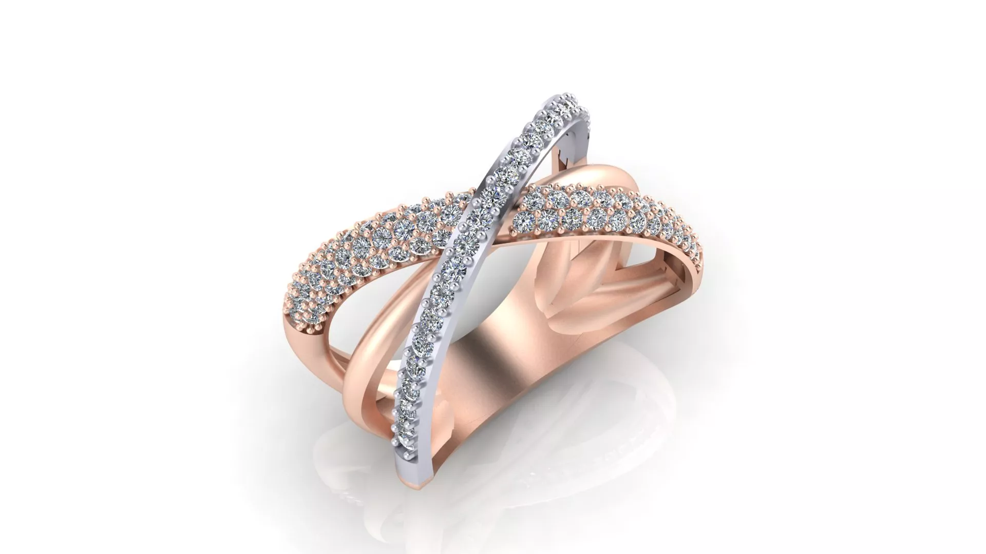 Rose Gold Two Tone Crossover X Band Diamond Ring 3D print model