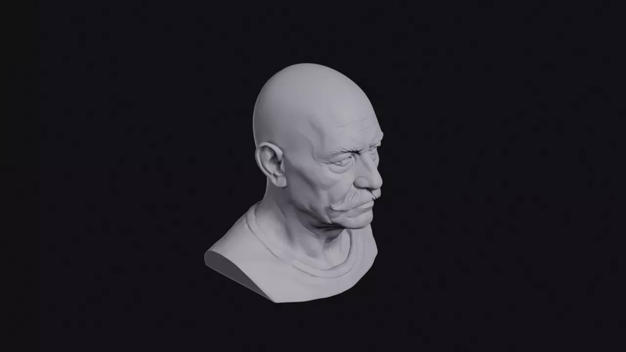 Old Man With Handlebar Moustache Bust 3D print model