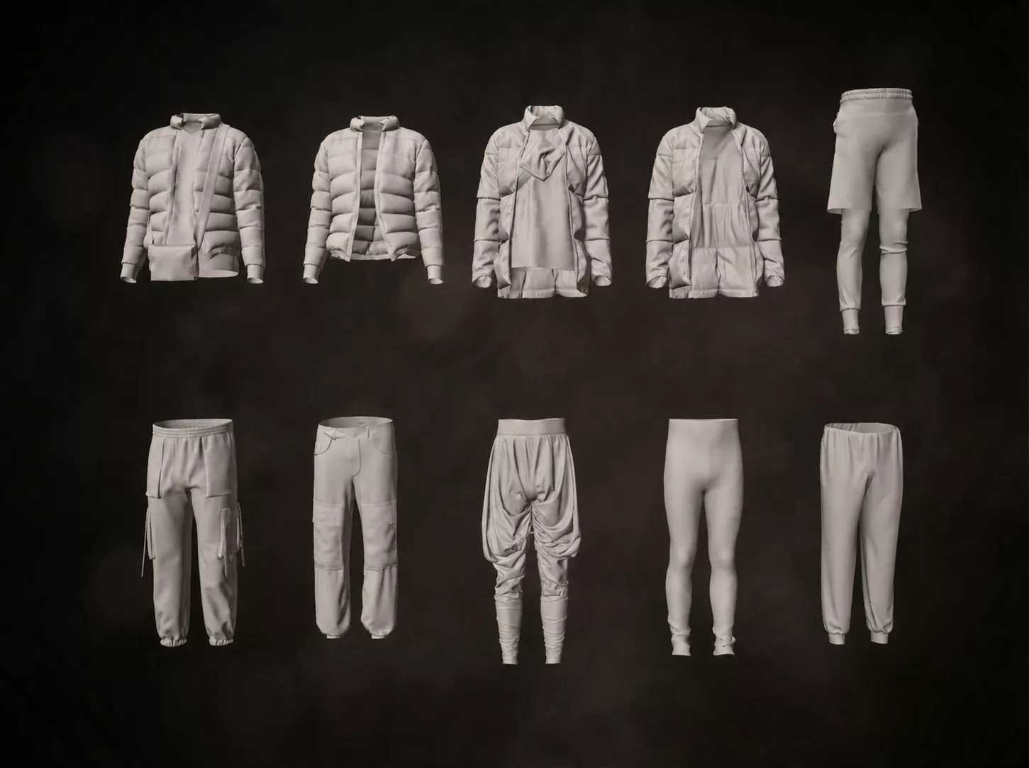 Puffer Jackets Cargo Pant Collection Techwear Streetwear Low-poly 3D model