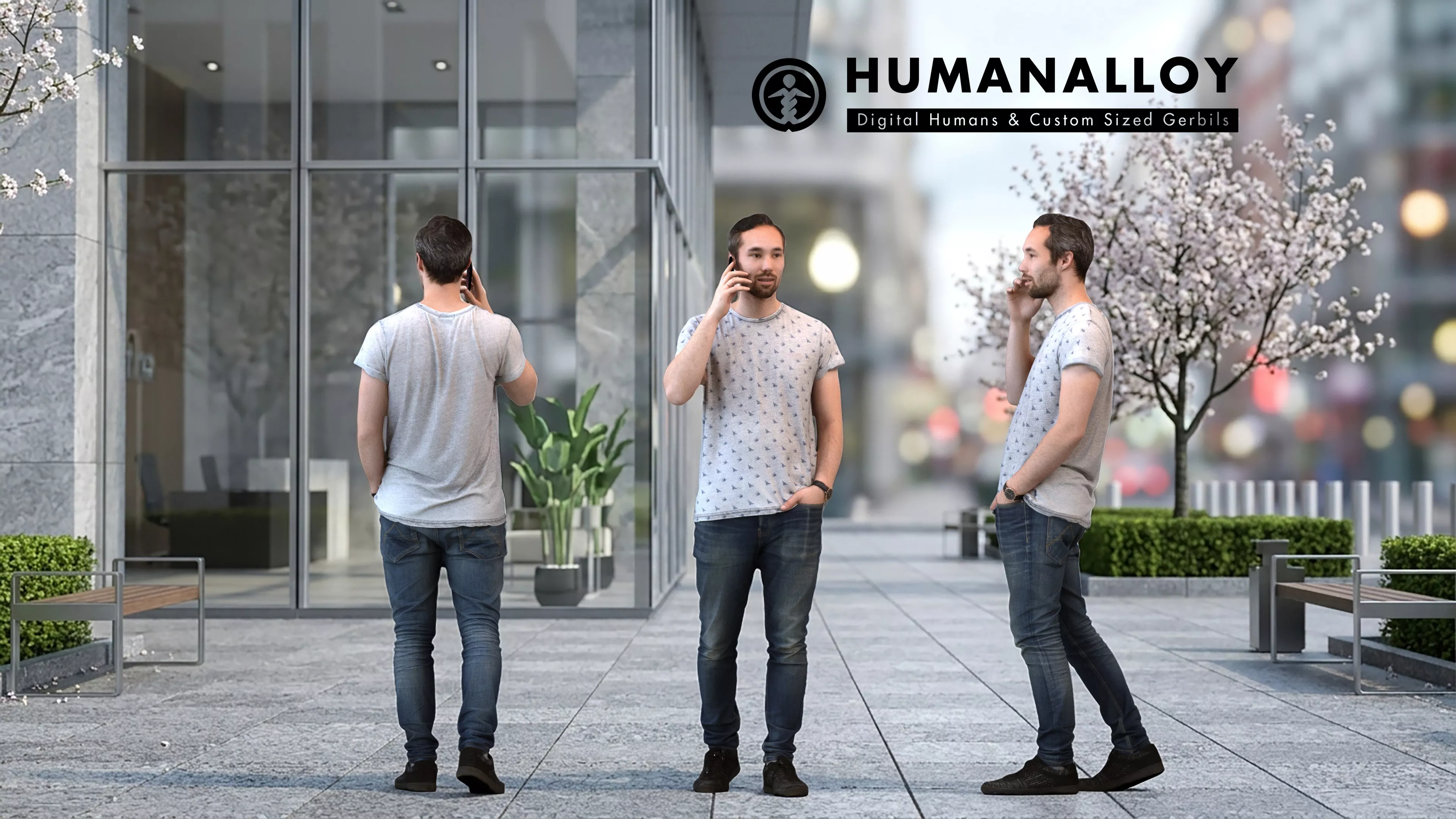 Adult Caucasian man calling on smartphone in transitional 3D model
