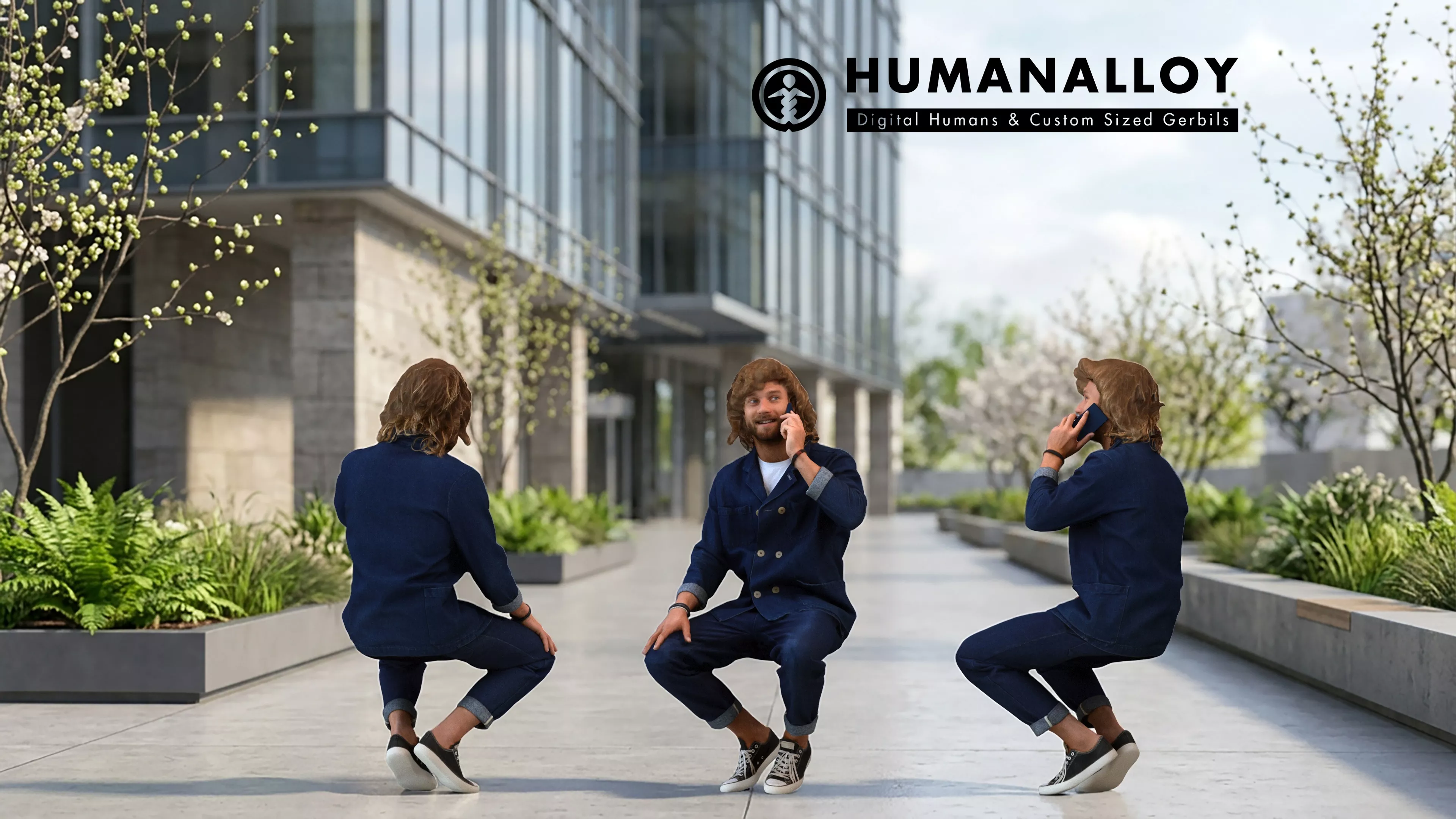 Adult Caucasian man calling on smartphone in transitional 3D model