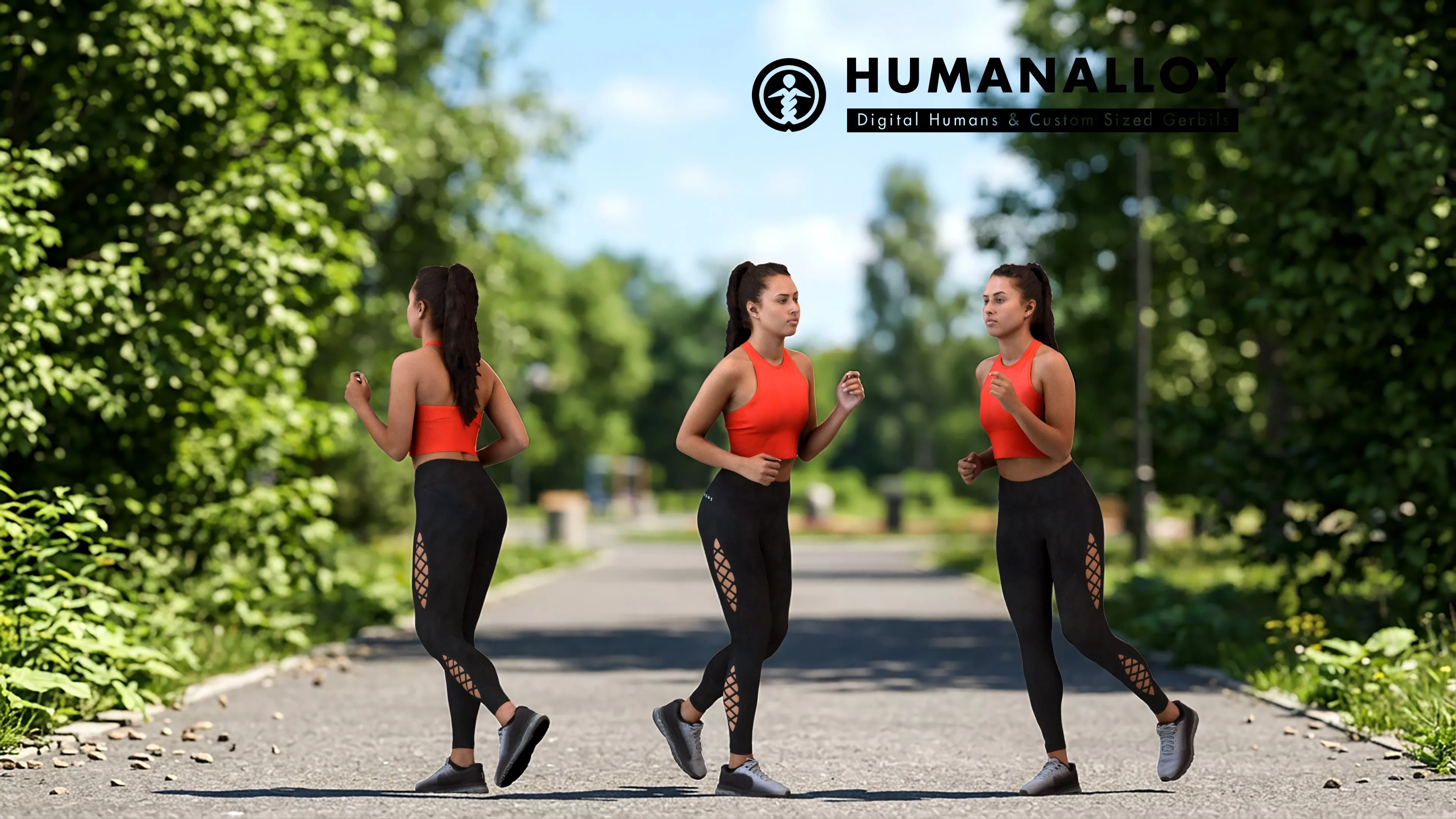Adult Indian woman running outdoors in summer sportswear for 3D model