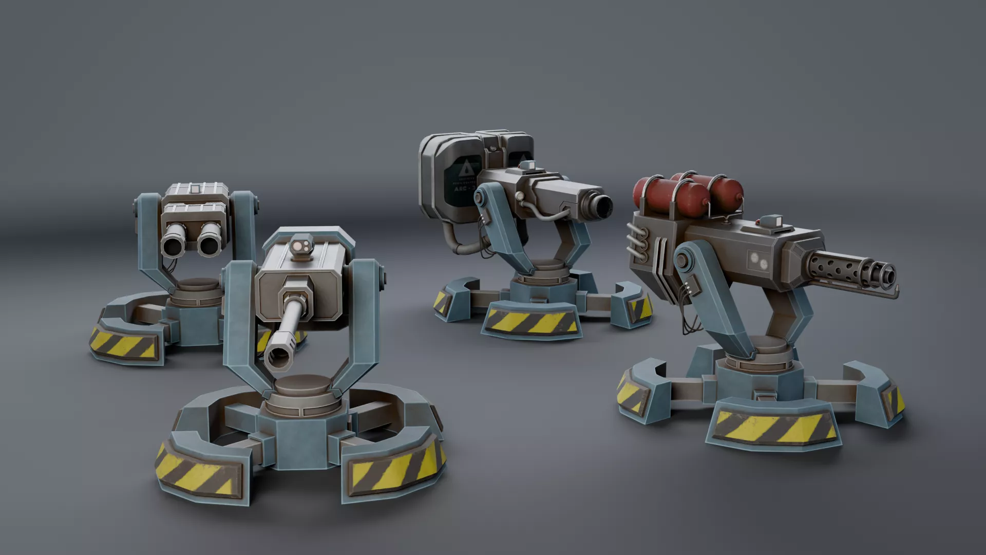 Defense Turret Pack Low-poly 3D model