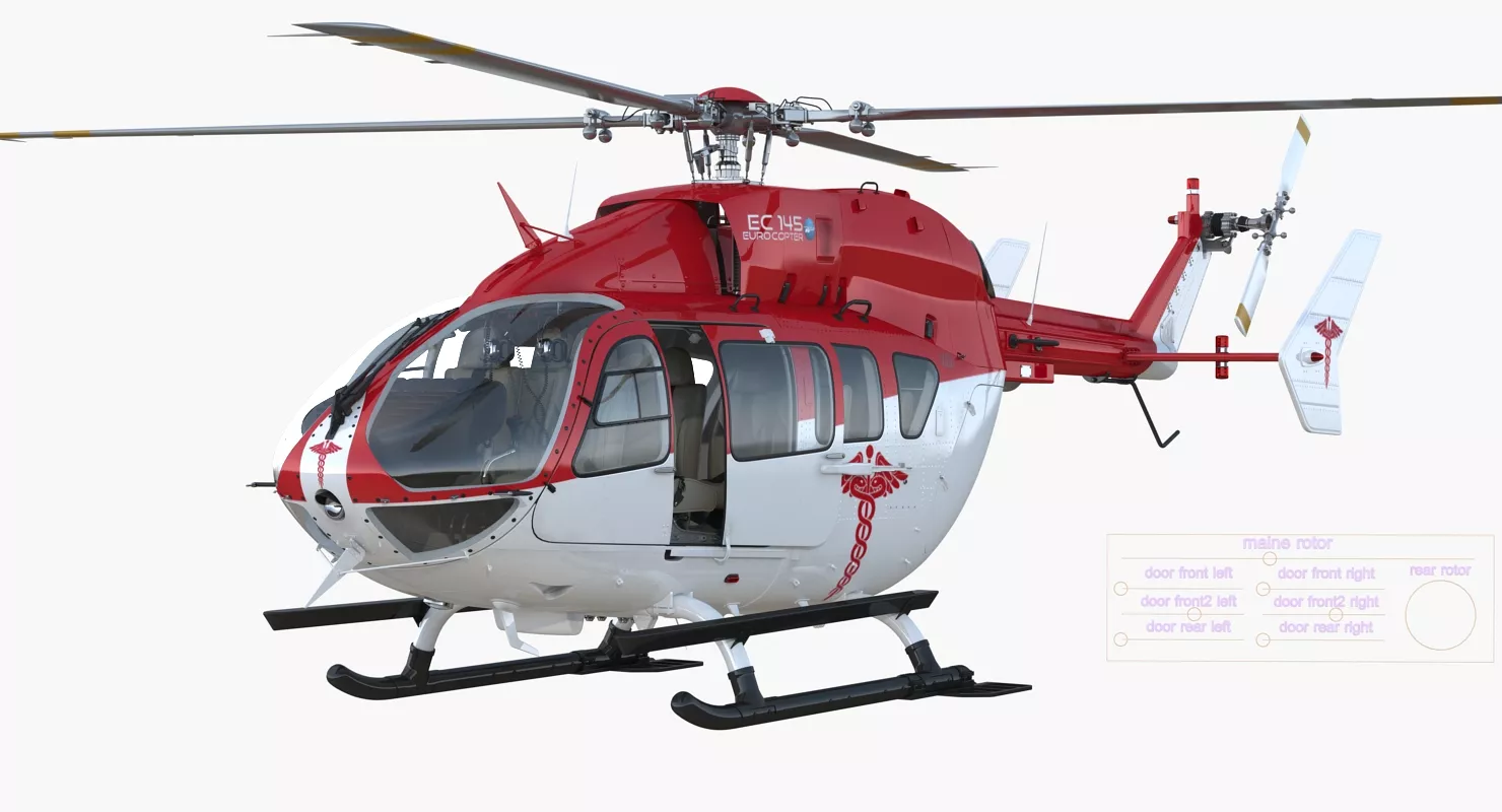 Eurocopter EC145 Medical Helicopter Rigged 3D model