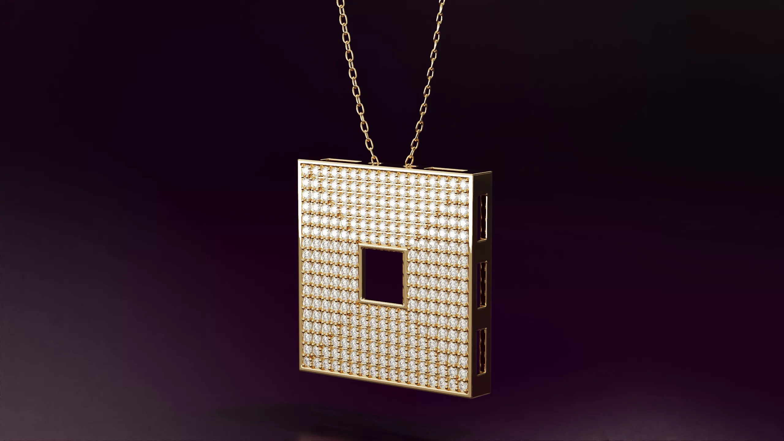 Square pendant with round diamonds N03 20mm 3D print model