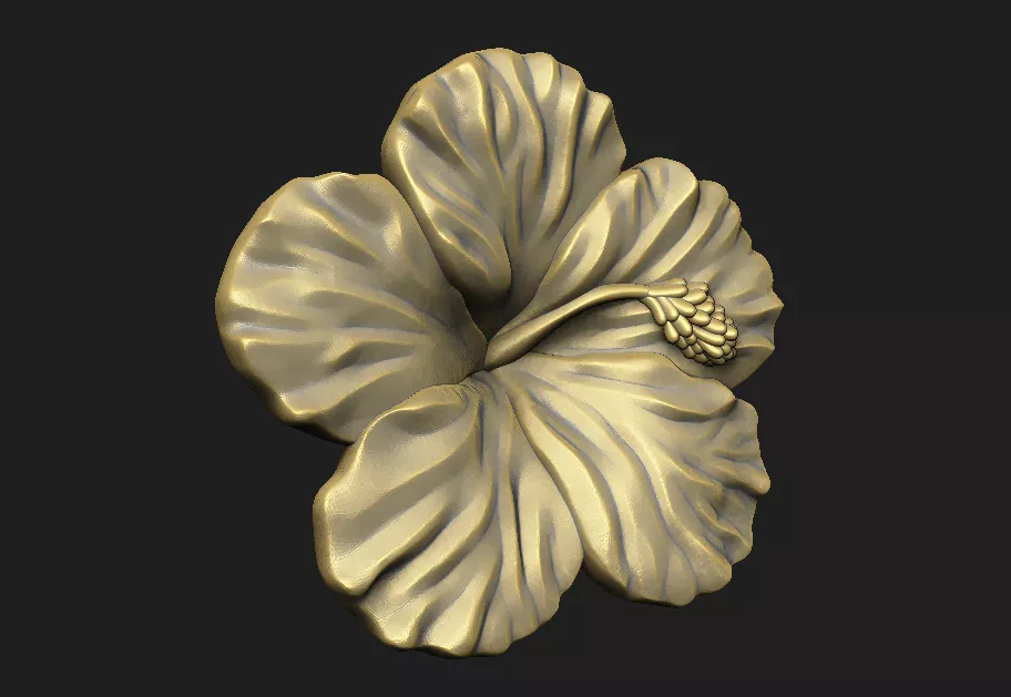 hibiscus flower floral tropical petal stamen carving relief 3D print model