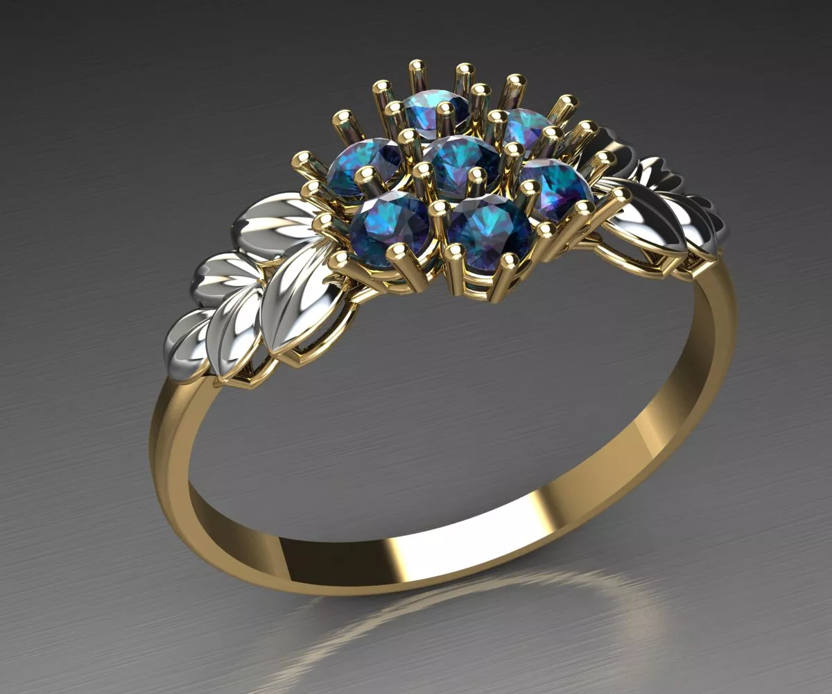 G1073 Round Cluster Marquise Leaf Shoulder Ring 2gm 3D print model