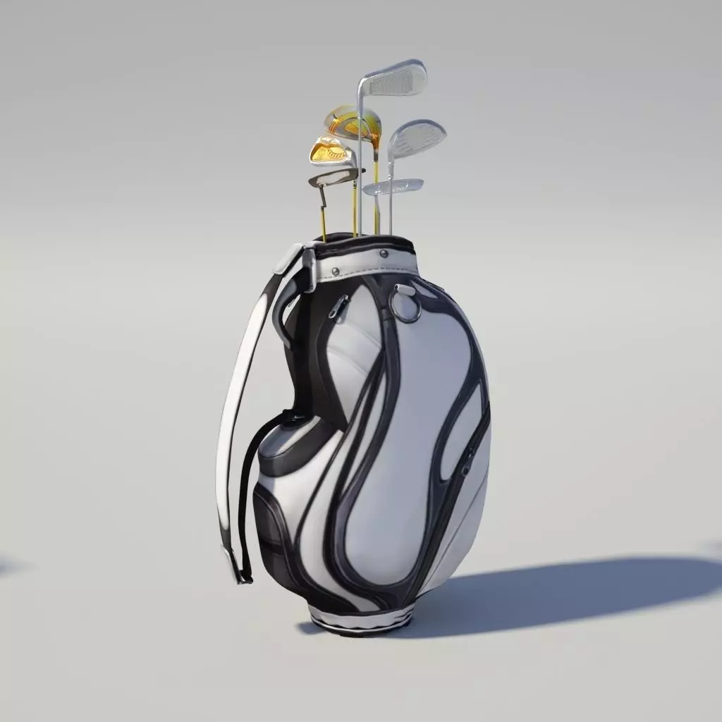 Golf bags and clubs Low-poly 3D model