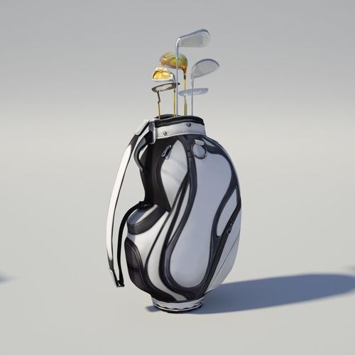 Golf bags and clubs Low-poly 3D model