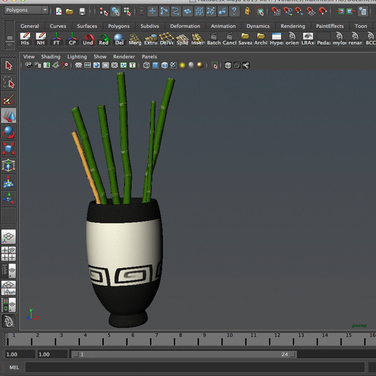 Bamboo and vase Low-poly 3D model_10