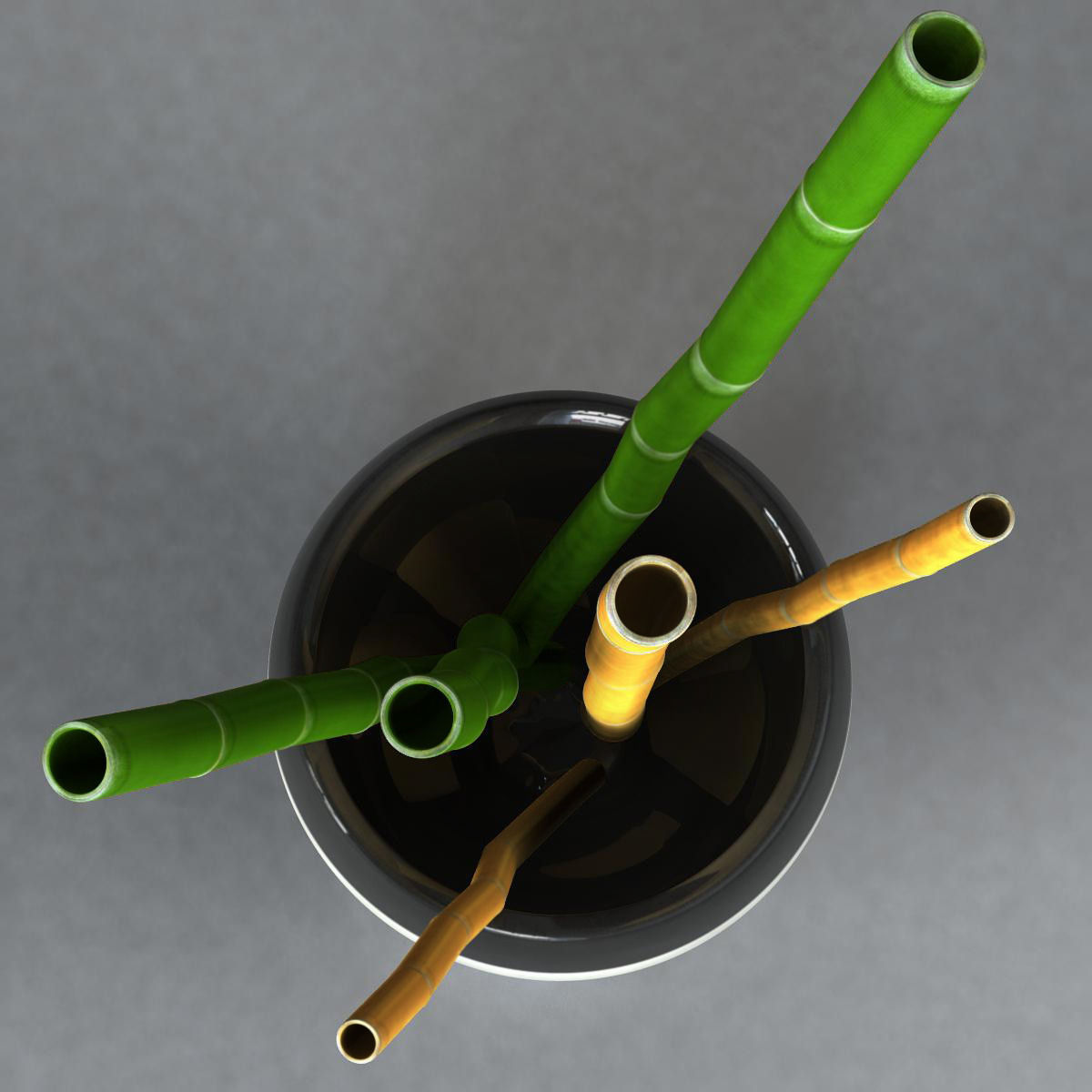 Bamboo and vase Low-poly 3D model_2