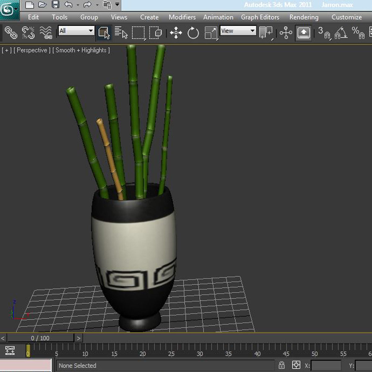 Bamboo and vase Low-poly 3D model_12