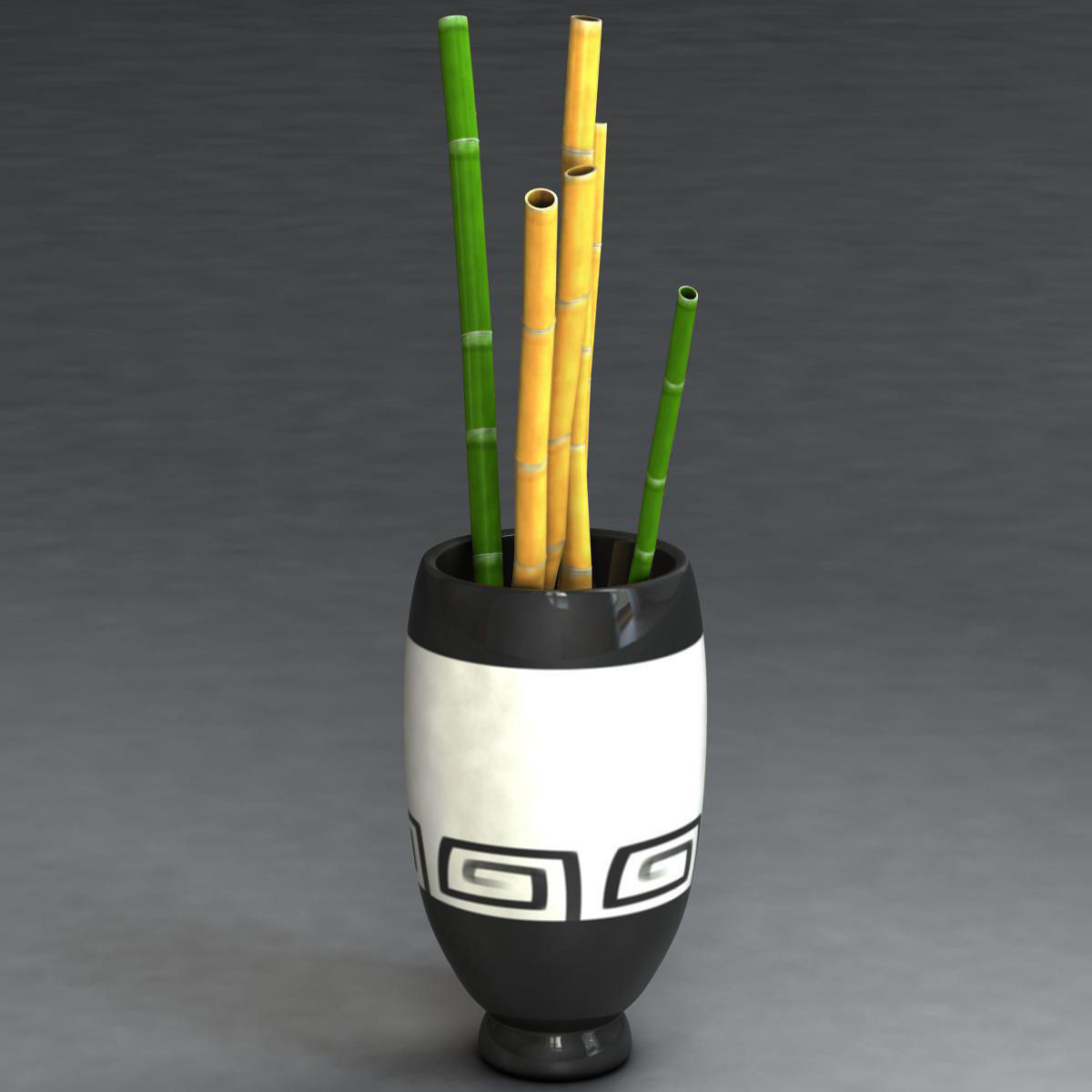 Bamboo and vase Low-poly 3D model_1