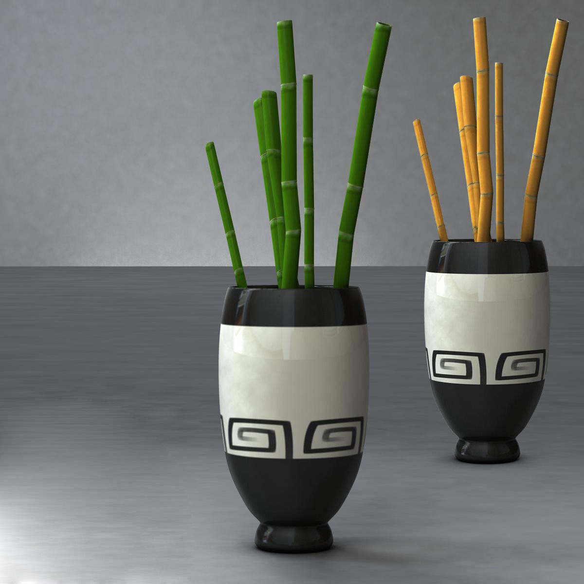 Bamboo and vase Low-poly 3D model_3