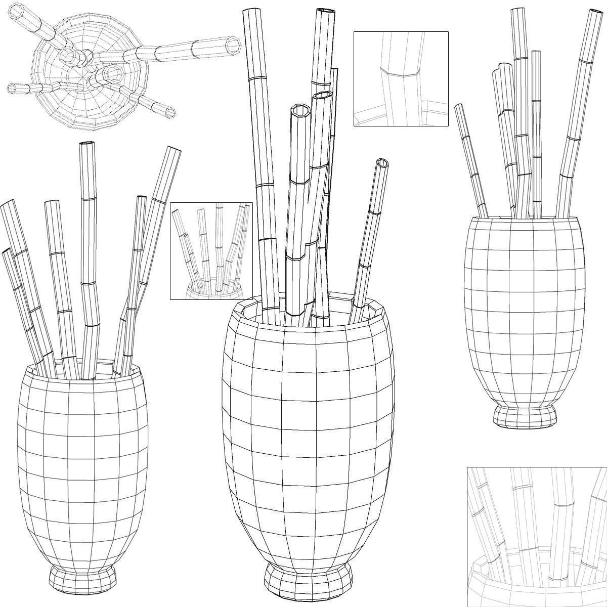 Bamboo and vase Low-poly 3D model_13