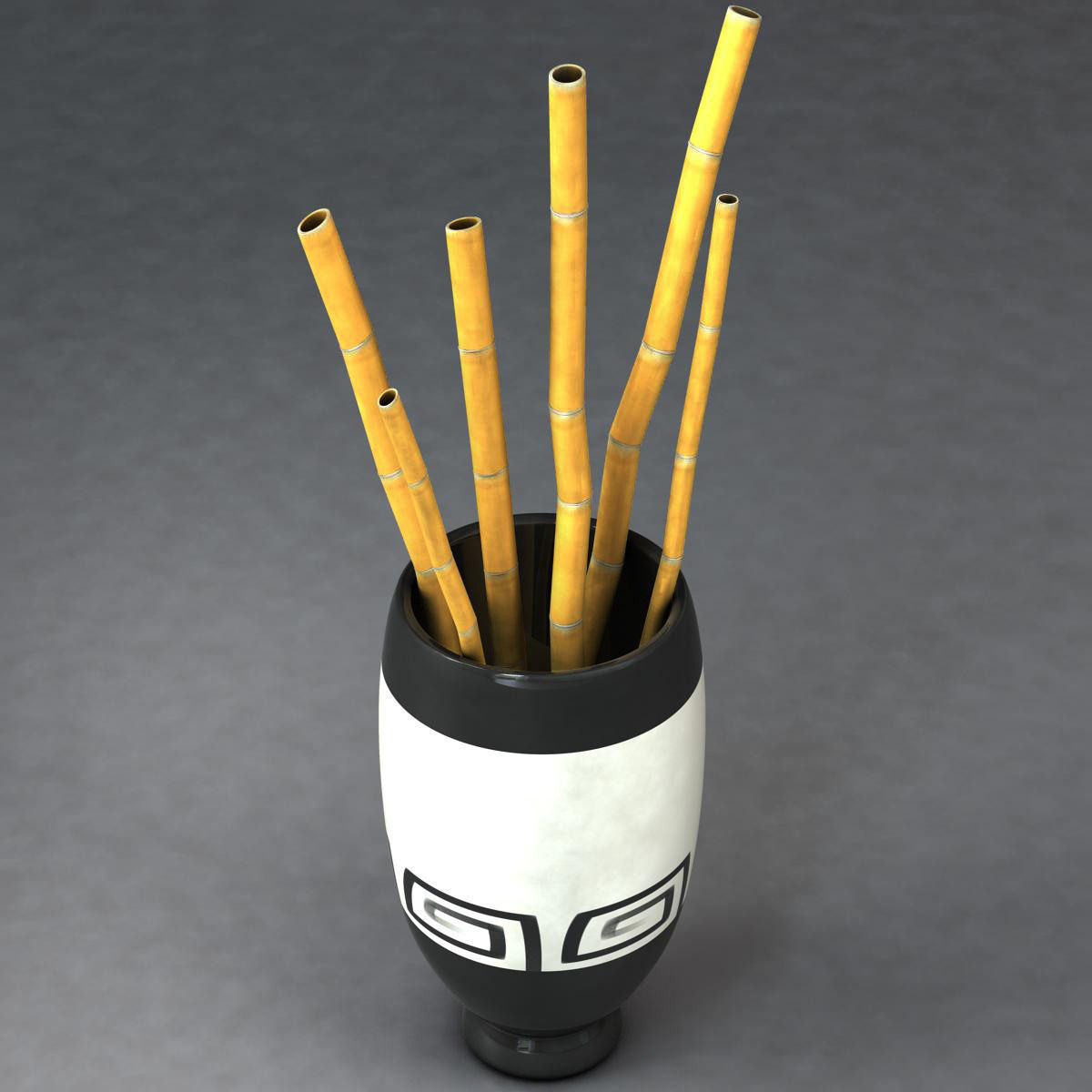 Bamboo and vase Low-poly 3D model_7