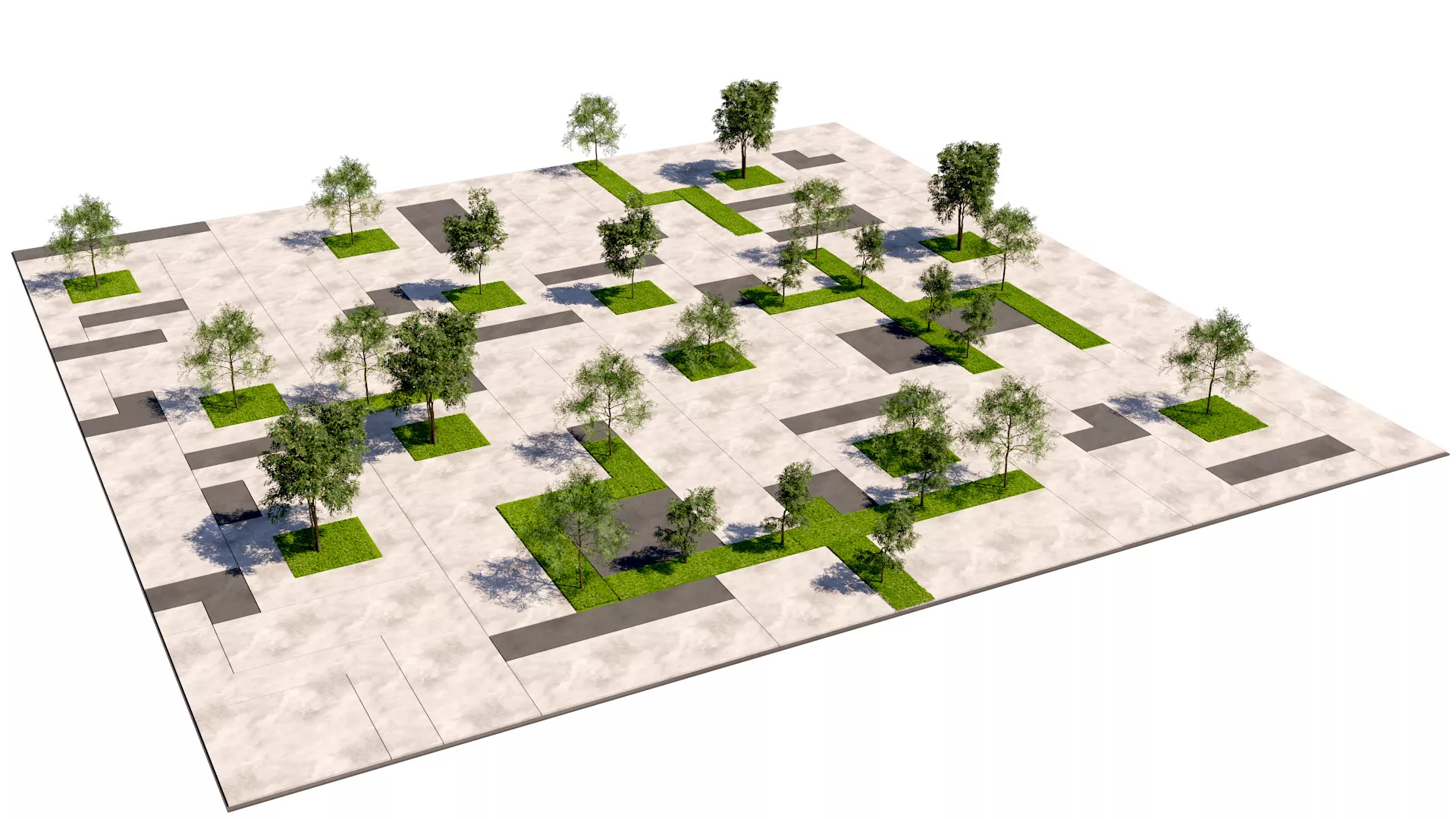 Modular Paved Pedestrian Square 3D Model Low-poly 3D model