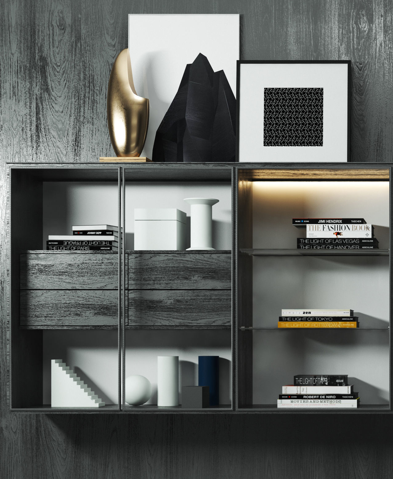 Decorative Set modern living room with furniture and bookshelves 3D model_2