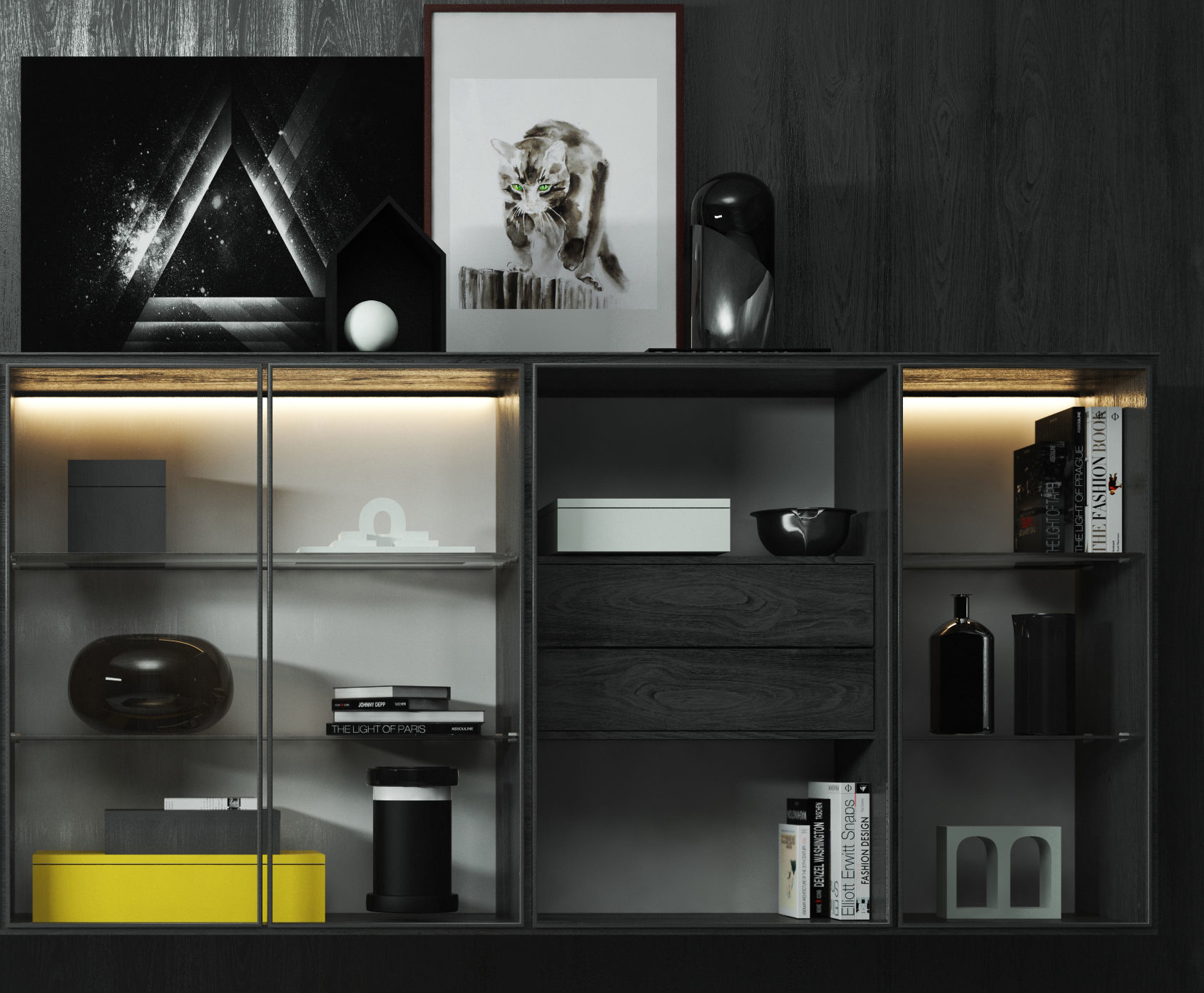 Decorative Set modern living room with furniture and bookshelves 3D model_1